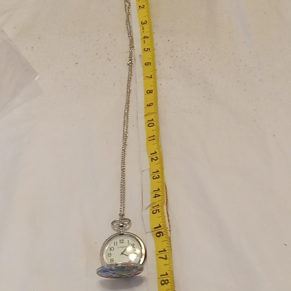 Strada Colorful Floral Pocket Watch with Silver Chain. Needs Battery - Picture 4 of 5